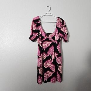 Who What Wear Pink and Black Leaf Print Dress Sz M